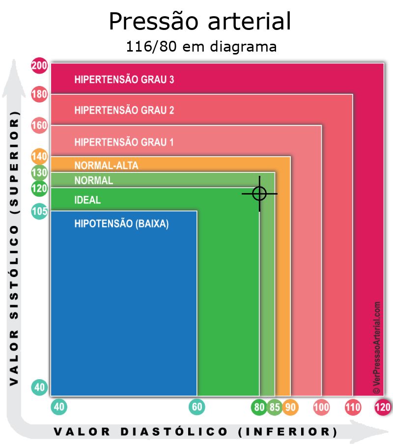 Pressão arterial 116 por 80 em diagrama