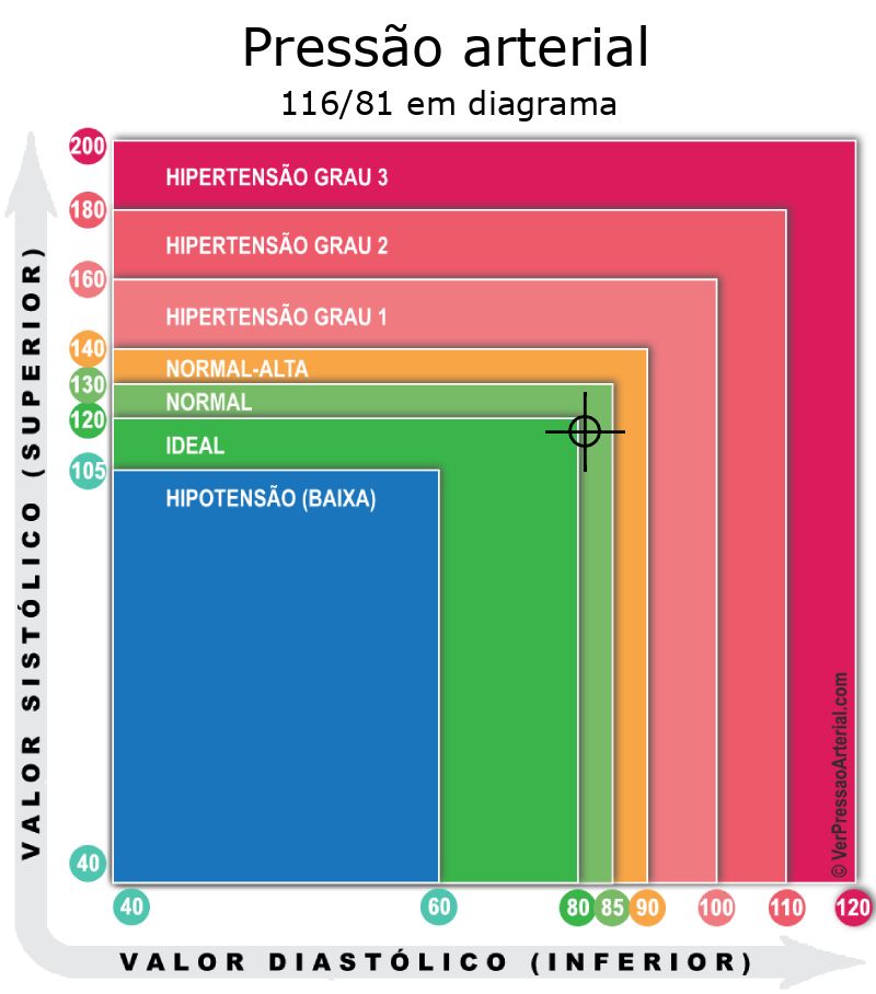 Pressão arterial 116 por 81 em diagrama