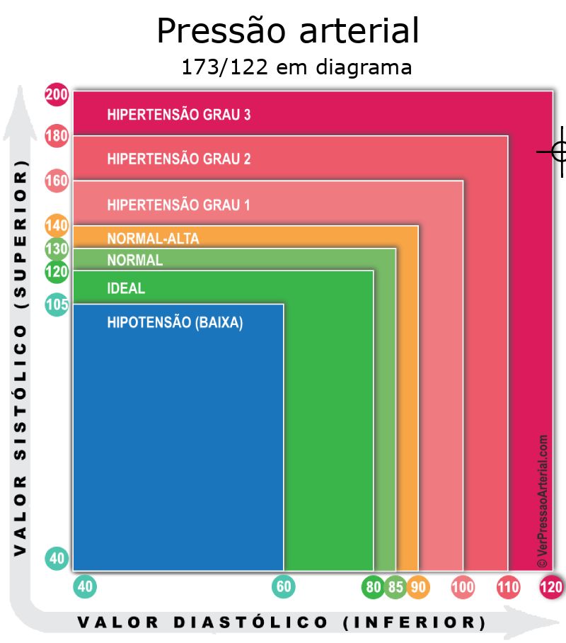 Pressão arterial 173 por 122 em diagrama