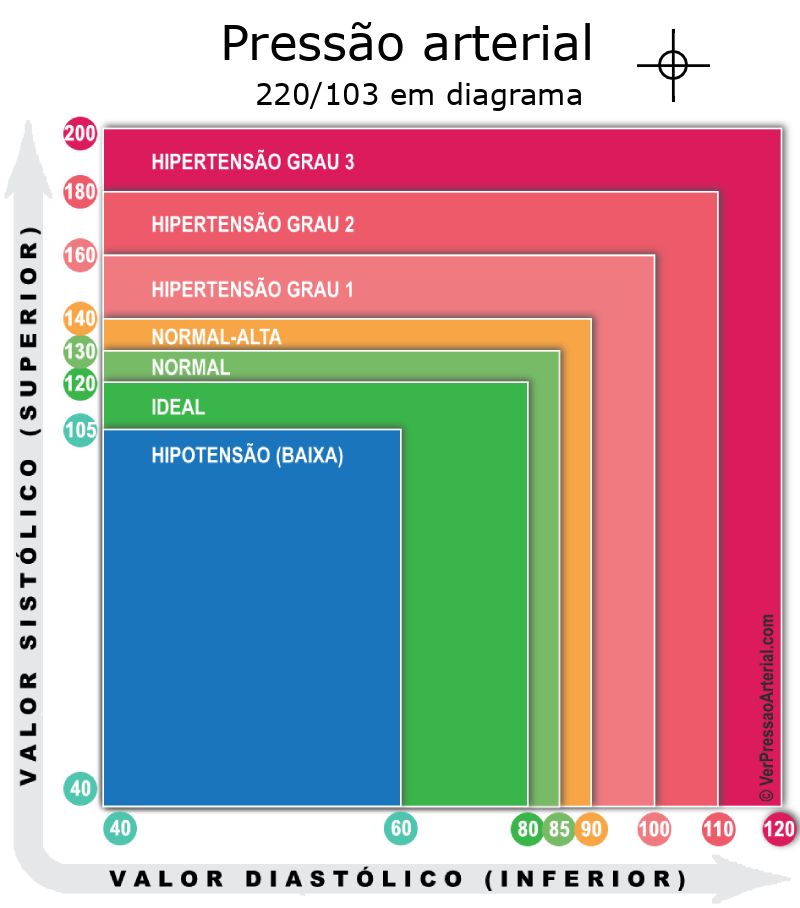 Pressão arterial 220 por 103 em diagrama
