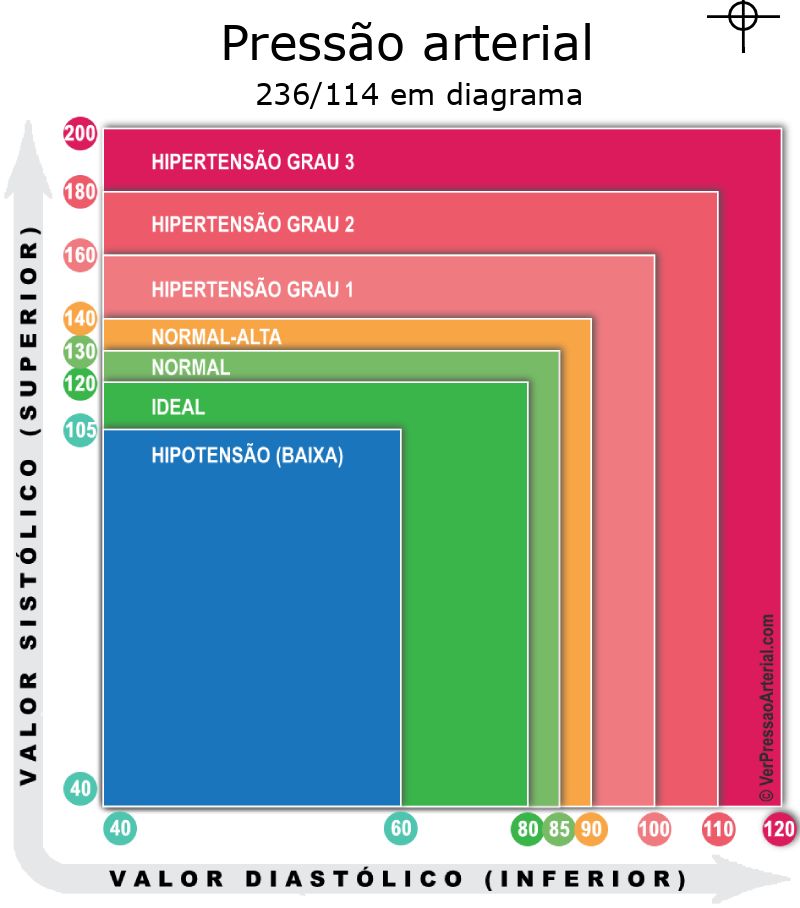 Pressão arterial 236 por 114 em diagrama