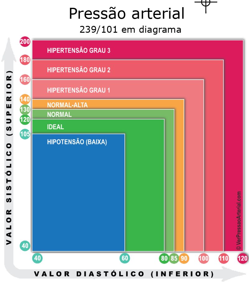 Pressão arterial 239 por 101 em diagrama